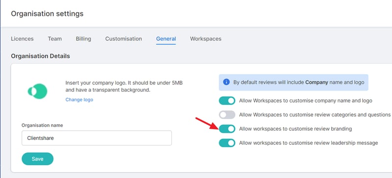 1. Organisation Settings